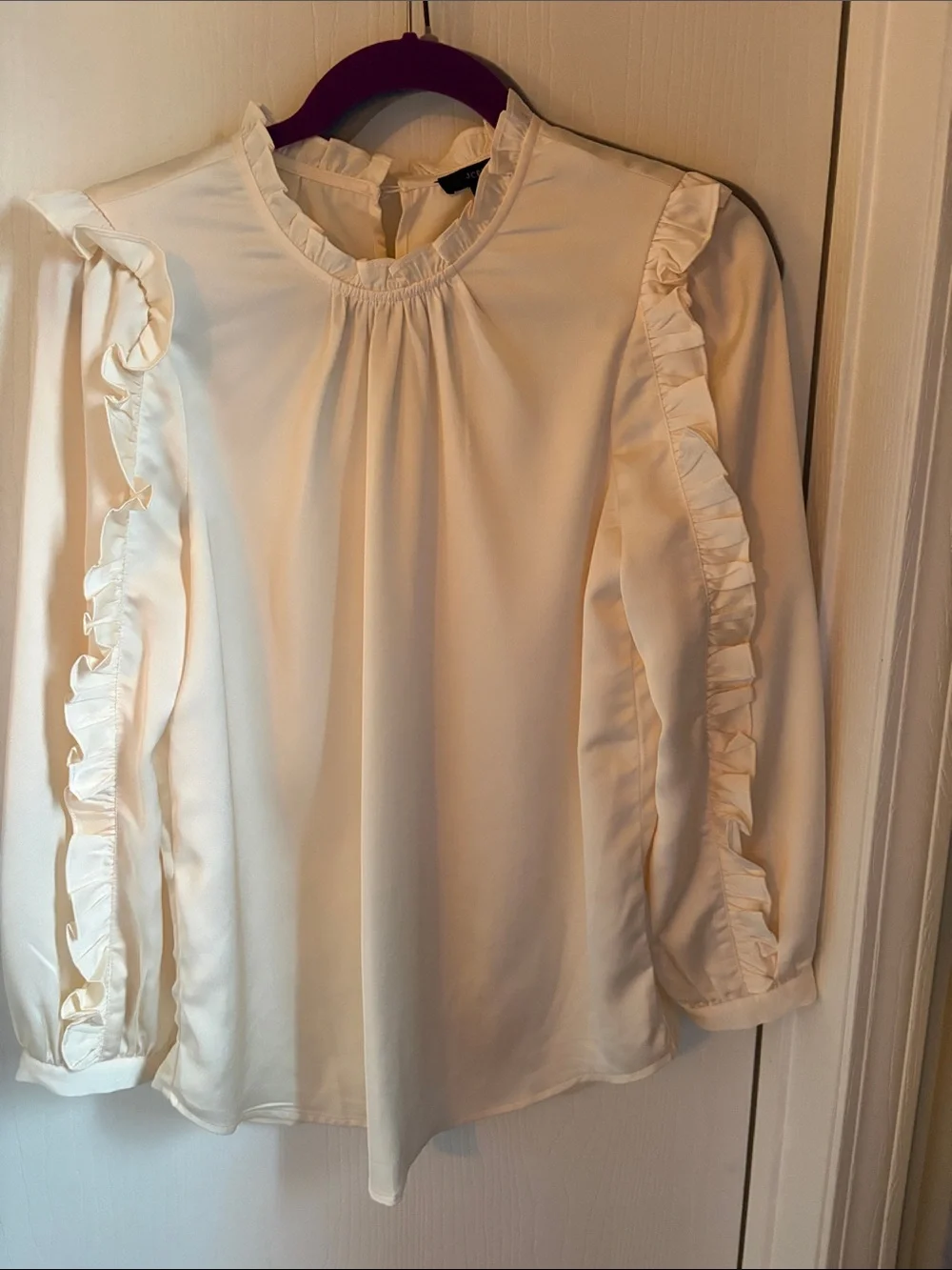 J. Crew Cream Ruffle-Trim Long Sleeve Blouse